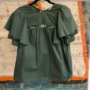 Crosby Green Blouse with Ruffle Sleeves